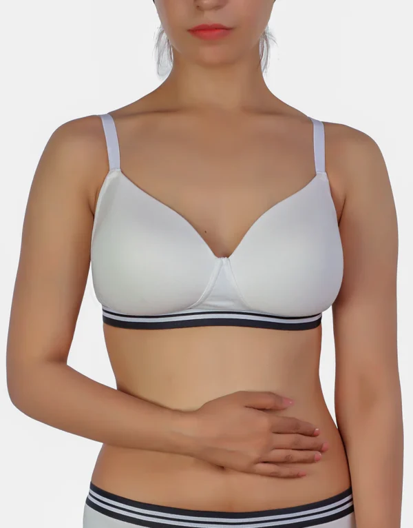 IFG-LIGHTLY PADDED NON WIRED TSHIRT BRA WITH STRIPED ELASTIC WAIST BAND-WHITE
