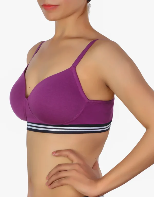 IFG-LIGHTLY PADDED NON WIRED TSHIRT BRA WITH STRIPED ELASTIC WAIST BAND-PURPLE